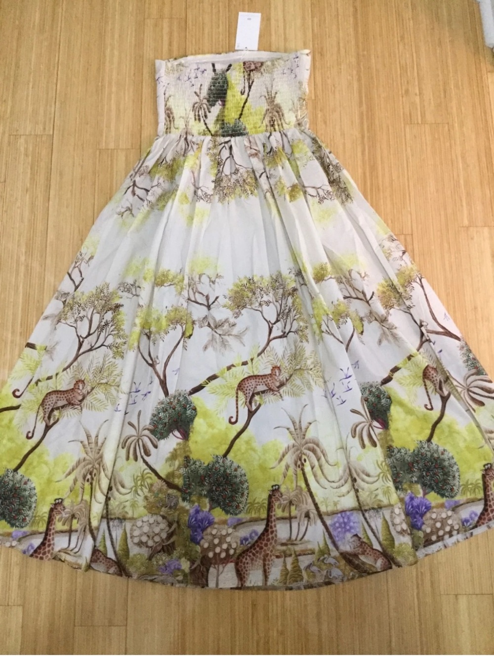 NWT Caroline Constas Safari Jungle Print Strapless Cotton Maxi Dress Smocked M - Picture 4 of 8